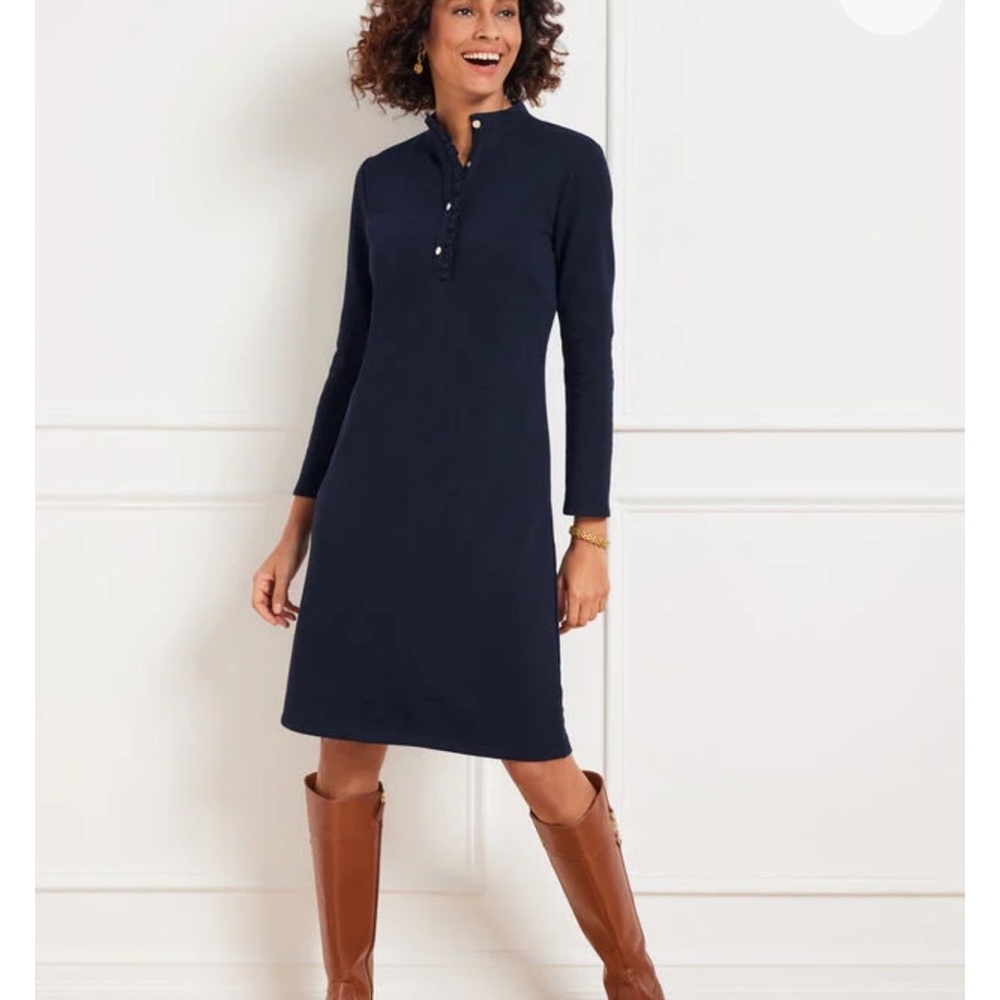 Talbot’s Navy Dress with Button Detail / Mock Neck Shift Dress